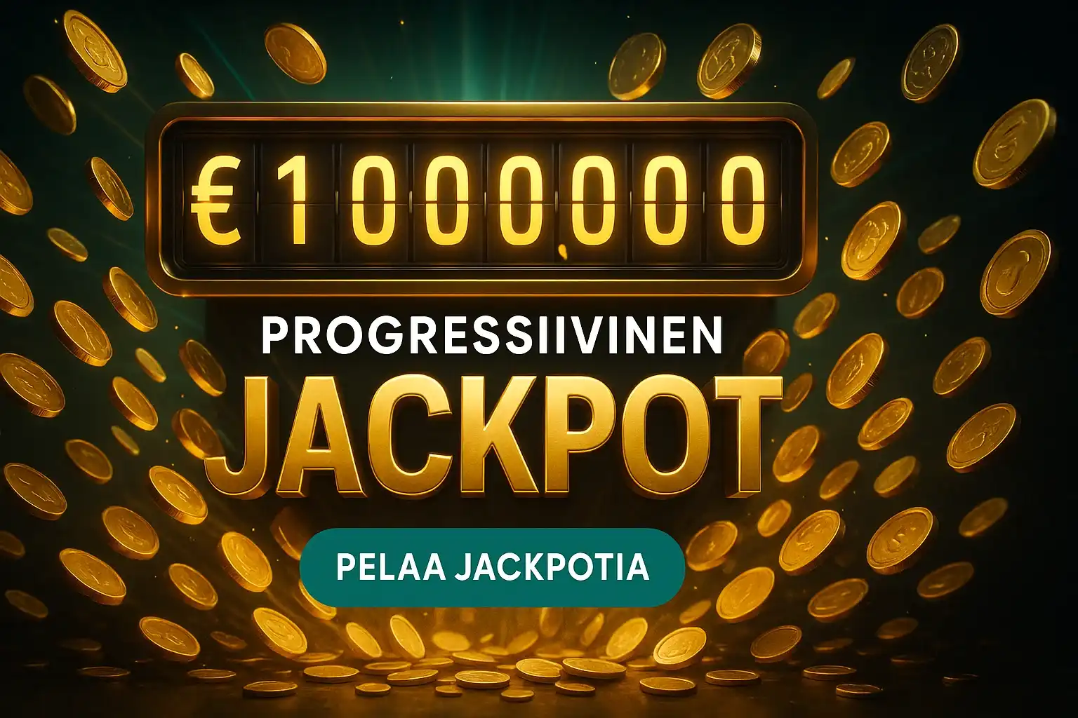 Suomalainen kasinobanneri, miljoonan euron jackpot-laskuri ja kultakolikot